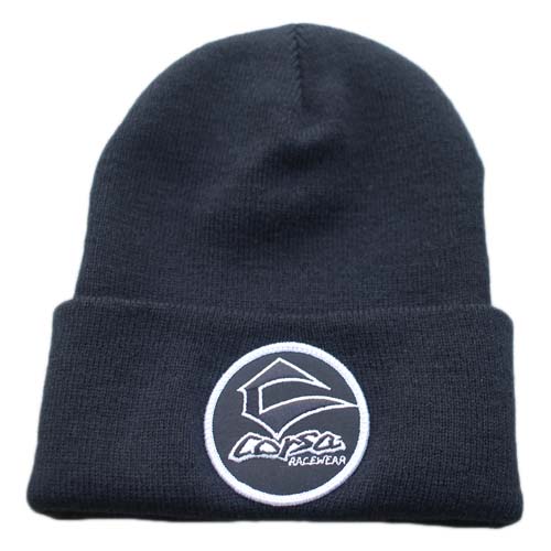 Commander Black Beanie with Rectangle Logo Patch | Corsa Racewear